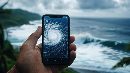 Hurricane tracking apps showing real-time storm updates.
