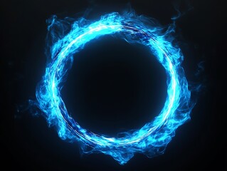 Circle of blue light illustration graphical design on black solid background, abstract wallpaper neon light