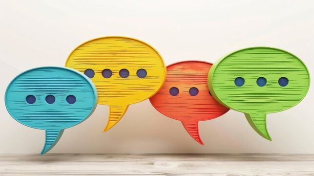 Vibrant speech bubbles highlight popular hashtags for social media trends and content insights