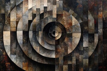 An abstract pattern featuring concentric circles in earthy tones, creating depth and texture with a contemporary artistic flair.