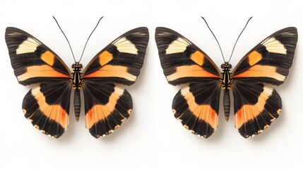 Two Beautifully Detailed Butterflies Displayed Symmetrically on a Clean White Background, Showcasing Their Stunning Orange, Black, and White Patterns for Nature Lovers and Enthusiasts