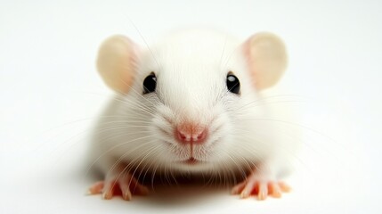 Cute White Mouse Close-Up Portrait with Soft Fur and Innocent Expression on White Background Perfect for Nature and Animal Lovers