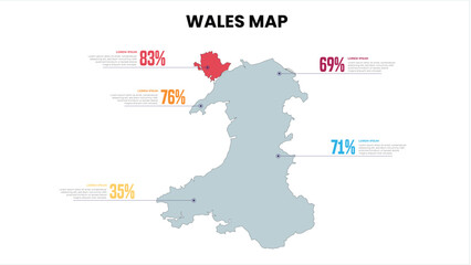 Wales Modern Map Percentage Infographic Template Detailed infographic map of Wales