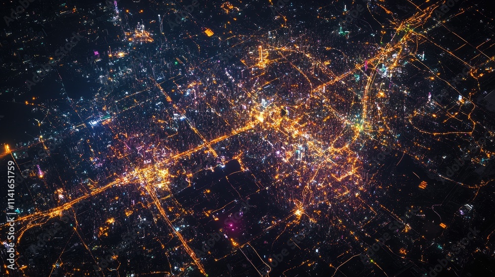 Poster a digital network map over bangkok city, showcasing 5g connectivity and wireless data flow, illustra