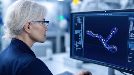 Scientist analyzing molecular structure on a computer screen.