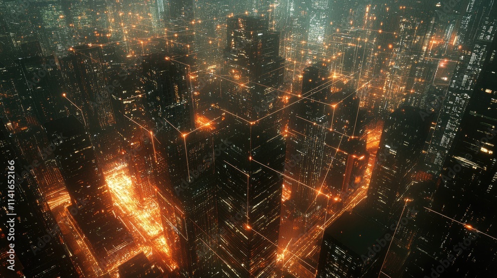 Poster a digital view of bangkok city with a web of wireless connections, illustrating 5g networks, lpwa, a
