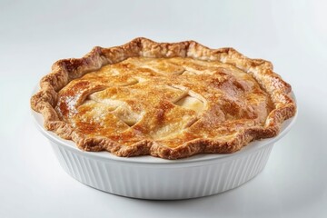 Tasty homemade apple pie on white background 