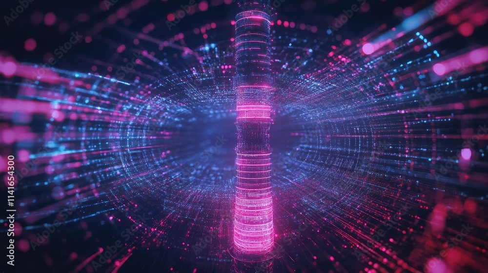 Aufkleber a futuristic telecommunication tower surrounded by digital waves, illustrating the transformative po