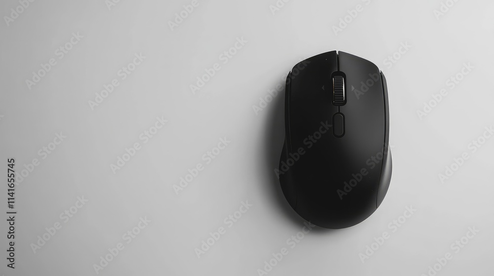 Poster a high-quality image of a black wireless mouse isolated on a clean white background, perfect for pro