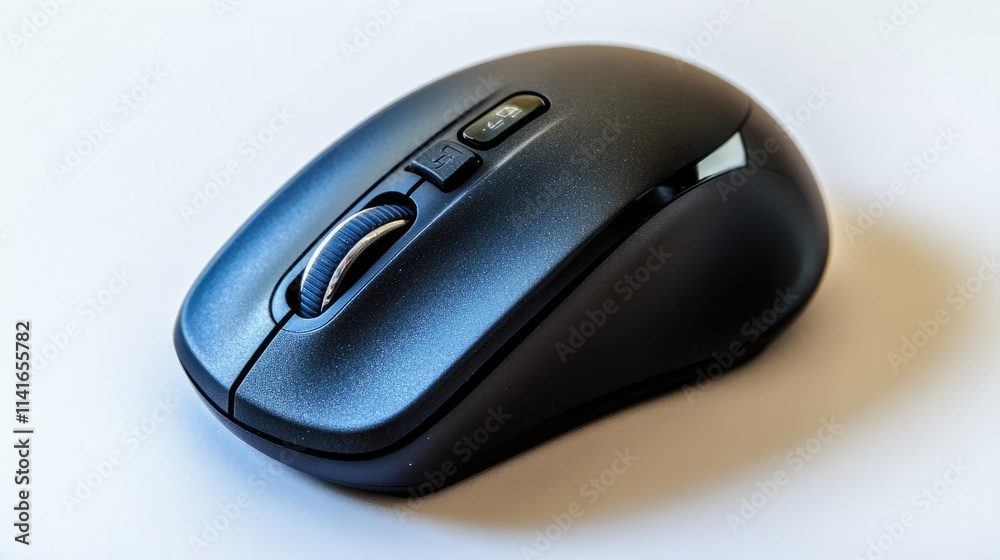 Poster a high-resolution image of a black wireless mouse on a white background, ideal for tech product cata