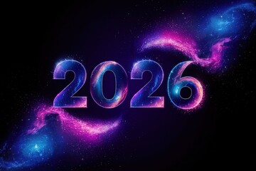 Vibrant Cosmic Design Featuring the Year 2026 in a Starry Background