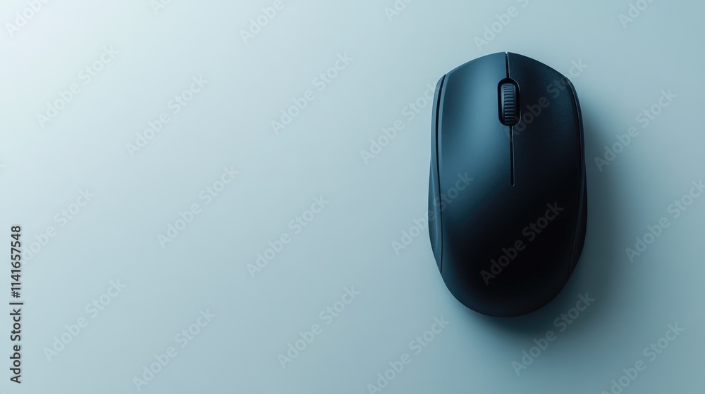 Poster a minimalistic image of a black wireless mouse, isolated on a white background with a perfect cutout