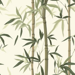Blooming Bamboo Bliss A seamless 2D pattern featuring minimalist bamboo stalks and leaves in soft greens and browns