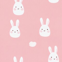Blushing Bunny Bliss Minimal rabbit faces with floppy ears and tiny noses scattered across a pastel pink 