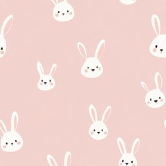 Blushing Bunny Bliss Minimal rabbit faces with floppy ears and tiny noses scattered across a pastel pink 