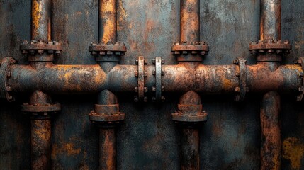 Grungy metal background highlighted by industrial pipes and tubes creates a striking visual. This grungy metal background offers ideal space for creative text or design elements.