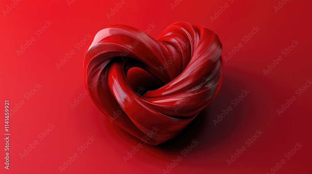 Poster A red twisted heart on a solid red background, offering a perfect opportunity for adding your message or brand in a love-themed, emotional setting.