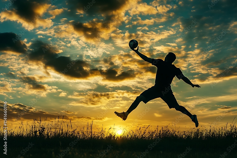 Wall mural Silhouette of a Football Player Catching the Ball 