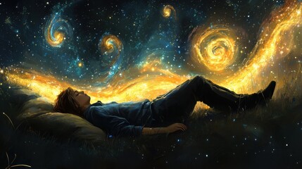 Obraz premium Cosmic Dreamer in a Starry Field