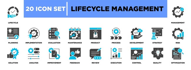 Lifecycle Management Icon Set Blue Grey