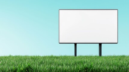 A blank billboard in a grassy field against a clear sky.