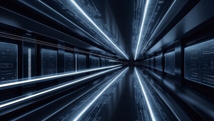 Abstract  background with blue binary code and light streaks on black, representing data flow in technology or cyber security concept Isolated on white background,