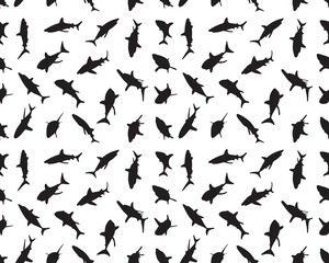 Black silhouettes of sharks 