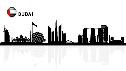 Obraz premium New city Dubai skyline, UAE Urban cityscape, United Arab Emirates skyscraper buildings vector silhouette. vector illustrator 