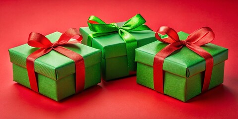 Obraz premium Colorful Gift Boxes on Red Background - AI Art