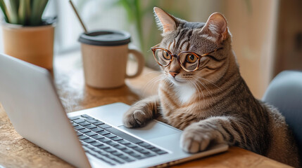 Humorous Cat Analyst at Work in a Modern Office Setting