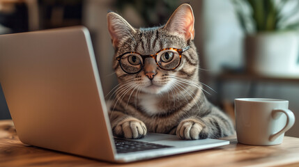 Humorous Cat Analyst at Work in a Modern Office Setting