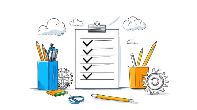 Checklist Pencil Pen Gear Cloud Success Business Planning Strategy Idea