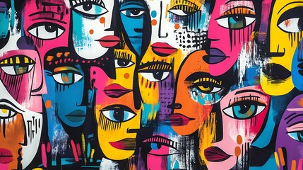 Vividly painted faces bold abstract artistic digital painting style.. AI Generated