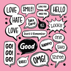 Speech Text Bubbles Hand Drawn Coloring Vector
