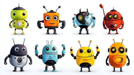 Obraz premium Cute Colorful Robots Collection AI Tech