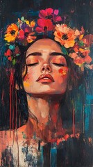 Woman brightly painted digital art fantasy-inspired style. AI Generated