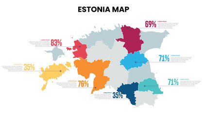 Estonia Modern Map Percentage Infographic Template Detailed infographic map of Estonia