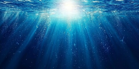 Radiant Sunlight Illuminating Deep Ocean Waters with Bubbles and Light Rays