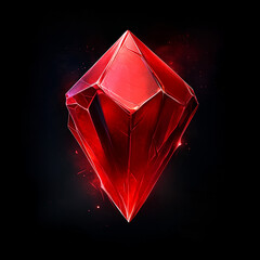 A red magic gem with some magic dust isolated in black background