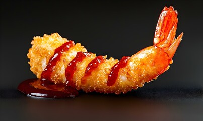 Crispy Fried Shrimp with Tangy Sauce on Dark Background