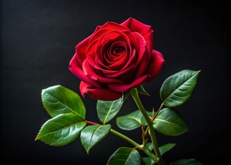 Naklejka premium Minimalist Red Rose, Black Background, Floral Still Life, Elegant Photography