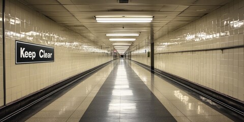 A clean hallway with a sign indicating to "Keep Clear" of obstacles and clutter.