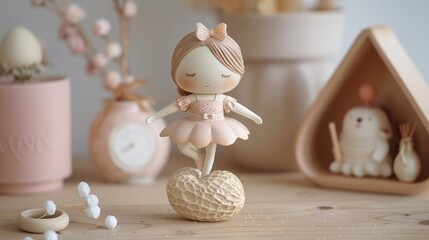 A lovely, peanut-shaped music box toy with a soft, melodic tune, and a delicate, twirling ballerina