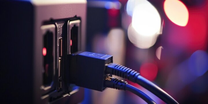 A close-up of an AC adapter plugged into an outlet and providing power to a device.