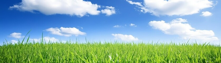 Vibrant green grass and clear blue sky, a serene landscape photo for nature lovers