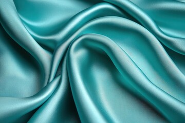 A smooth, teal satin fabric displaying soft folds and a shimmering finish, perfect for elegant designs and luxurious textiles.