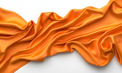 Fototapeta premium Elegant Orange Satin Fabric Draped and Flowing on a White Surface