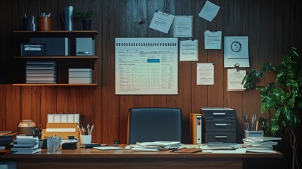 Modern Office Workspace with Papers and Plants for Productivity