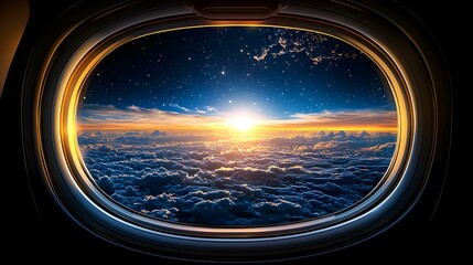 Breathtaking Sunrise View from Airplane Window Above the Clouds