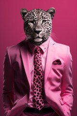 Anthropomorphic Leopard dressed in an elegant suit